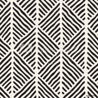 Picture of Seamless geometric doodle lines pattern in black and white Adstract hand drawn retro texture